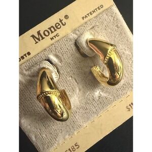 Vintage Monet Hoop Earrings Gold Tone 80s Pop